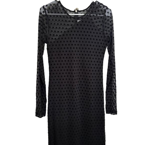 Rotate Isadora Black Flocked Monogram Sheer Long Sleeve Maxi Dress Size 6 - Picture 4 of 8
